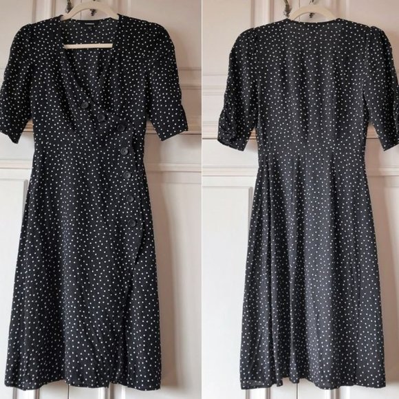 Fabulous Black & White Polka Dot Button Wrap Dress - Size XXS - Picture 4 of 16